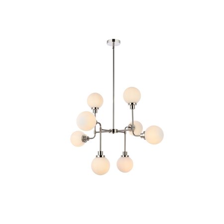 LIVING DISTRICT Hanson 8 Lights Pendant In Polish Nickel With Frosted Shade LD7038D36PN
